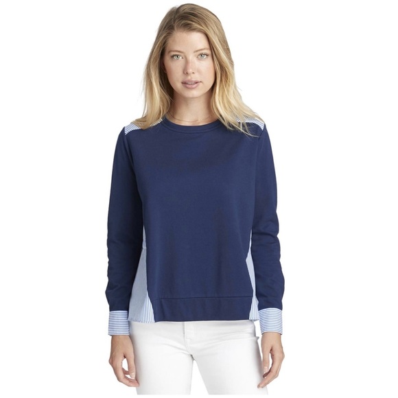 NEW Vineyard Vines Blue Mixed Media Top Sweater - Picture 1 of 13